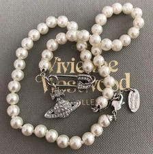 Vivienne Westwood Orb Necklace Choker White 1 Row Pearl Silver V277