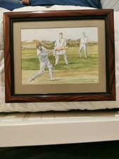 A Game of Cricket Vintage Watercolour Painting
