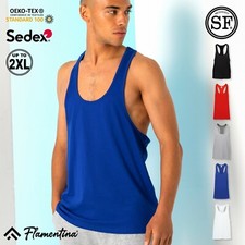 Mens Muscle Cut Armhole Tank Top Vest Racer Back Shirt Soft Cotton Gym Sports