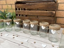 Rustic Small Jars Wedding  Table Decorations Centrepiece Hessian Twine Raffia X8
