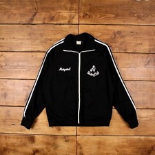 Vintage Broderick Track Jacket XL 80s Skating Club USA Made Black Womens