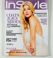 ROSAMUND PIKE KIM KARDASHIAN'S WARDROBE TWEED COAT BAG SHOES UK InStyle magazine