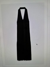 Zara black halter neck frill midi dress size L with fringe