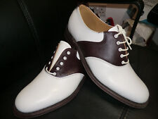 VLV ROCKABILLY NEW LEATHER SADDLE SHOES WHITE WITH BROWN SADDLE JIVE