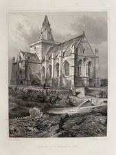 1848 Antique Print; Church of St Monance / Monans, Fife after Billings