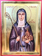 Holy Orthodox Traditional Icon. Wooden, silk, gold. St. Hilda. NEW STOCK!