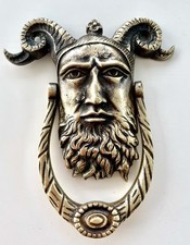 Antique Brass Door Knocker Mythical God Greek Zeus Pan Dionysus Viking Warrior