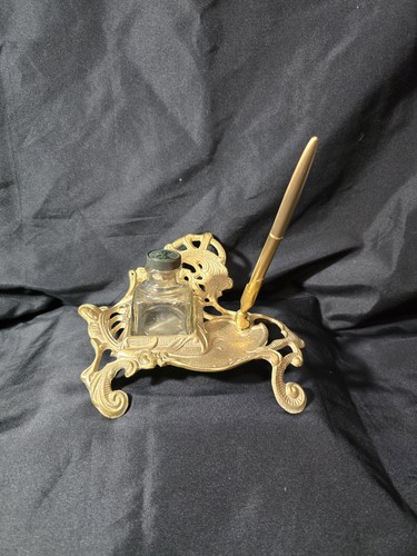 Vintage antique brass inkwell - antique,