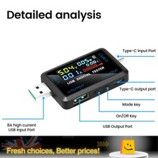 USB Type-C Digital Voltmeter Ammeter Voltage Power Capacity Tester Meter Power