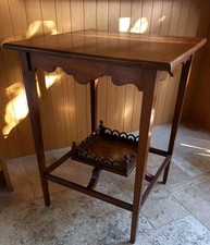 Antique Solid Oak Occasional Hall Side Table Double plank Scalloped Edge storage