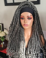 Long Grey Synthetic Wig Headband Faux locs Dreadlock Braiding Crochet Twist Wig