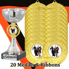 20 Halloween Fancy Dress Medals & Halloween Trophy with Ribbons Pack Metal Medal