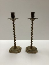 Pair Of Vintage Antique Brass Barley Twist Candlestick Holders