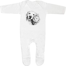 'Golden Retriever & Cat Portrait' Baby Romper Jumpsuits / Sleep suits (SS056810)