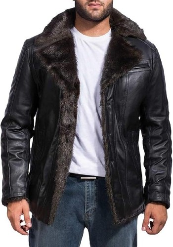 Men black sheepskin leather - sheepskin,