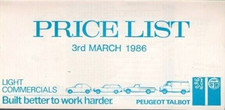 Peugeot Talbot Vans Prices & Options 1986 UK Market Brochure 205 305 504 Express