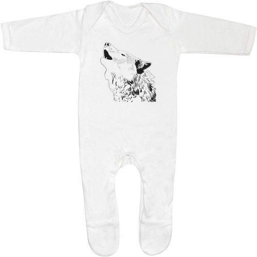 Howling wolf baby sleepsuit - 'howling, wolf'