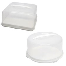 Large Round Square Cake Carrier Storage Tin Box Lockable Airtight Lid - White