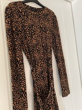 Dusk Brown/black Leopard Patterned Dress Long Sleeves Size 10