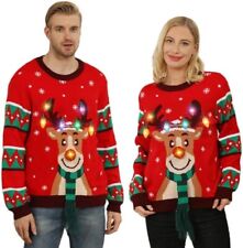 Unisex LED Light Up Reindeer Ugly Christmas Sweater/jumper Built-in Lights small