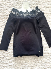 LIPSY ELEGANT BLACK KNIT TOP LACE EMBROIDERED BLOUSE SIZE 16 NEW