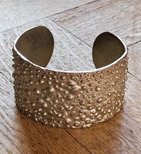 ST JUSTIN PEWTER SIGNED TEXTURED CUFF STYLE BRACELET BANGLE 1.5" WIDE