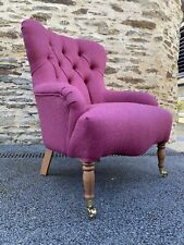 Bampton Buttonback Handmade Armchair In Moon Earth Plum Wool Without Casters