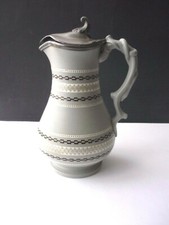 ANTIQUE VICTORIAN MOSAIC PEWTER LIDDED SNAKE HANDLED JUG PITCHER BY JAMES DUDSON