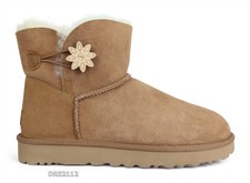 UGG Mini Bailey Button II Flower Chestnut Fur Boots Womens Size 11