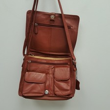 Orange Brown Leather Shoulder Bag Luca Bocelli With Pockets