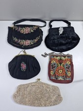 Vintage Beaded Clip top Purse Handbag Petit Point Tapestry Sequin 1950's Lot x5