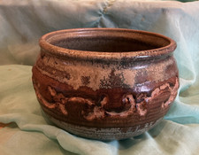 Vintage Studio Pottery Planter Plant Pot Brown/bluey green hand made RM on base