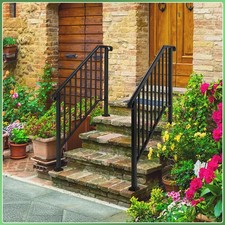 Outdoor Wrought Iron Handrail Stairs Picket Railing Handrail Fits 1 to 4 Steps
