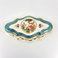 Antique Prov. Saxe E.S. Germany Hand-Painted Porcelain Trinket Box Elegant Form