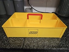 Vintage LEGO Plastic Storage Bin Sorter, Classic Yellow Tray With Red Handle.