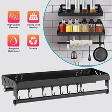 Kitchen Organizer Rack Wall-mounted Storage Shelf Utensil Rail Hook Hanging Rack