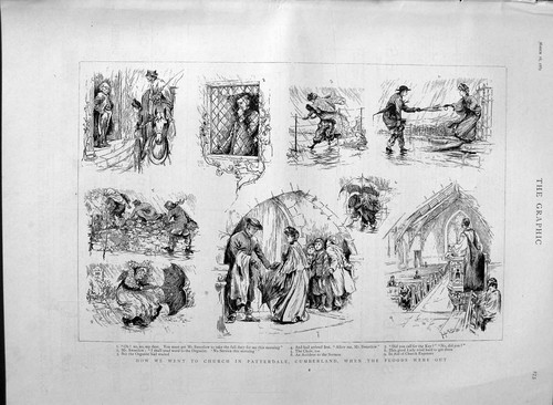 Old antique print 1889 - 1889, floods