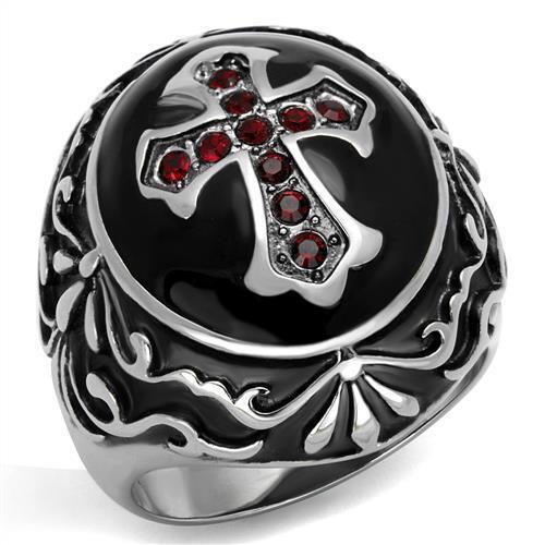 Mens cross ring garnet - cross, silver