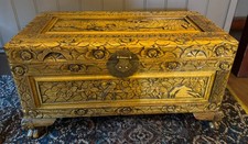 Antique Vintage Hand Carved Chinese Camphor Wood Chest Trunk