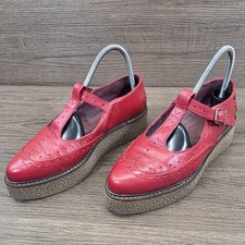 Red or Dead Red Leather Mary Jane Size UK 6 EU 39 T Bar Platform Brogue Rare 