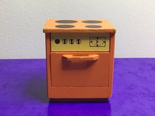 Vintage Lundby Dolls House Orange Wooden Cooker 1960s 1/16