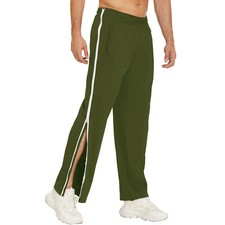 Mens Jogging Pants Tracksuit Bottoms Pocket Gym Open Leg Side Zip Casual Joggers