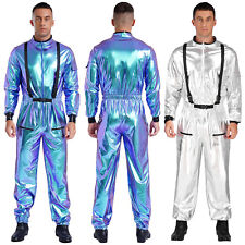 UK Men Shiny Metallic Space Suit Astronaut Costume Halloween Cosplay Suit