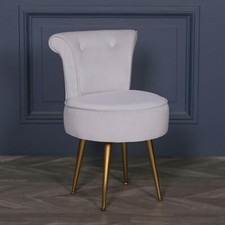 French Deco Low Bedroom Chair Grey Velvet Vanity Dressing Table Stool Gold Legs