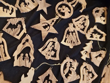 6x Olive Wood 5cm Various Tree Ornaments Handmade Palestine Holy Land Bethlehem