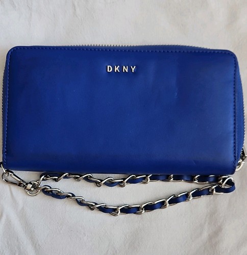 Dkny blue leather zip around - dkny,