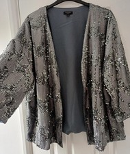JD WILLIAMS 24 26 SILVER GREY SEQUIN  EVENING JACKET BLAZER COCKTAIL PARTY NEW