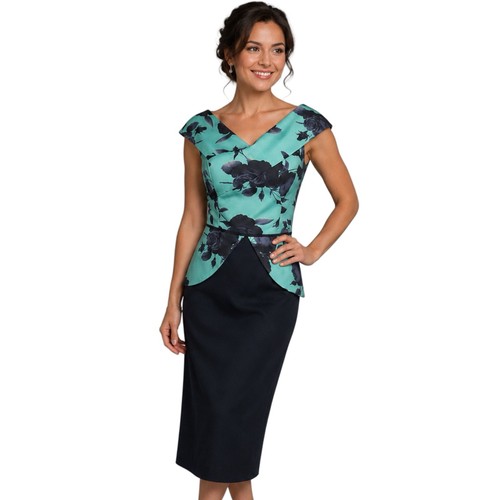 Veromia floral peplum midi - floral,