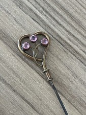 Antique Gilded Yellow Metal Hat Pin With Three Pink/Purple Gemstones 1900-1920