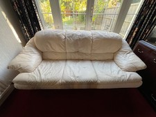 Cream Leather 3 Seater Sofa.